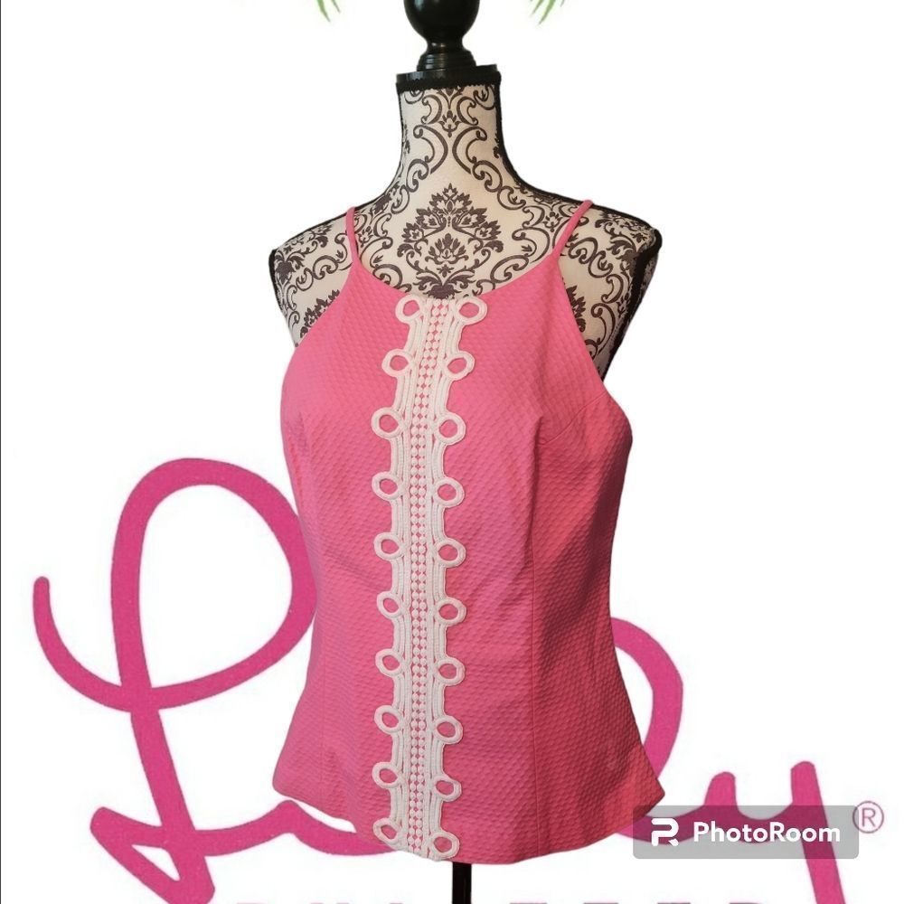 Lilly Pulitzer Pink Cotton Lace Trim Zip Back Tank Top Size 12